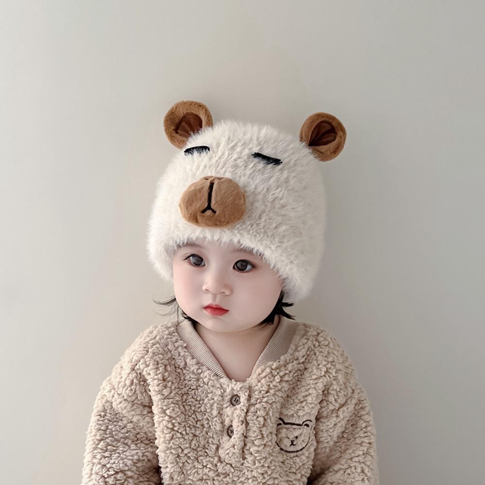 Мультяшная плюшевая шапка Capybara Ветрозащитная утолщенная без полей Детская шапка-пуловер Велоспорт хаки
