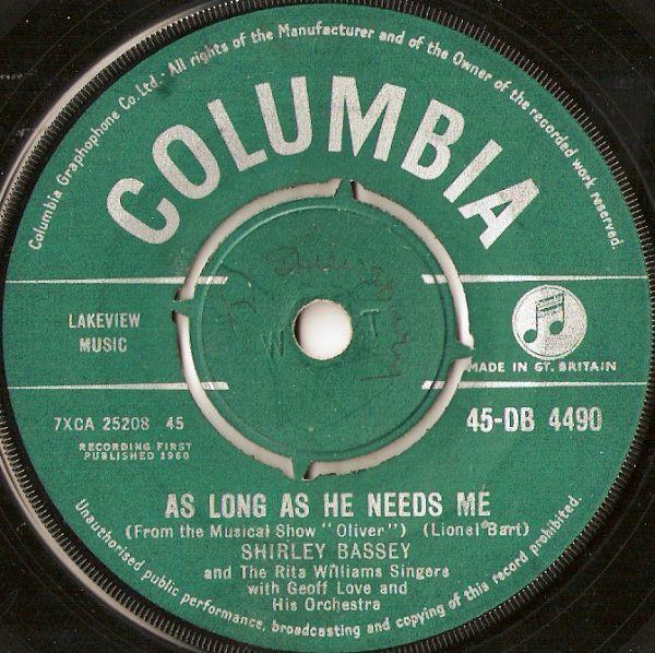 7inch Record SHIRLEY BASSEY, THE RITA WILLIAMS S - As Long As He Needs Me 45DB4490 Columbia 1960 UK Pop Used
7inch Record SHIRLEY BASSEY, THE RITA WILLIAMS S - As Long As He Needs Me 45DB4490 Columbia 1960 UK Pop Used