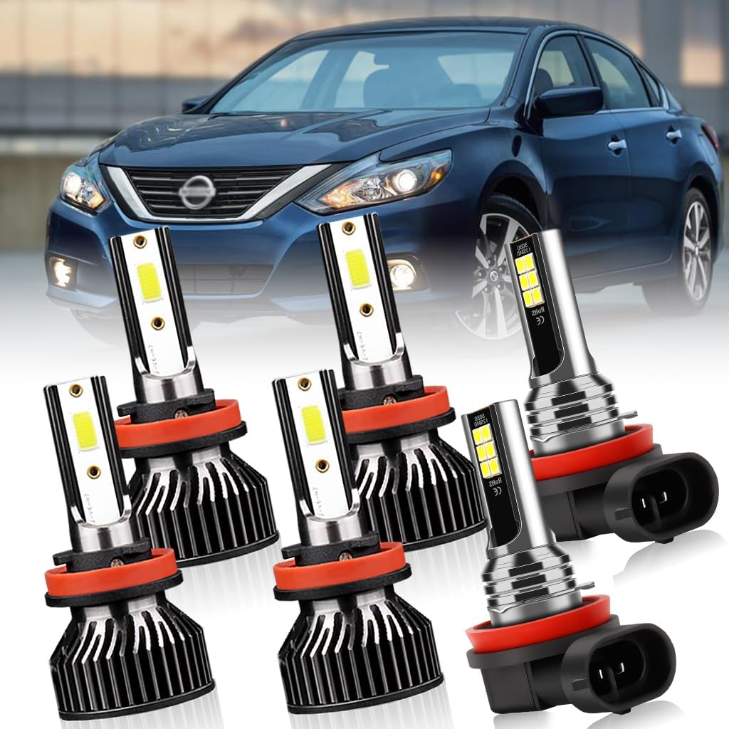 LED Headlight and Fog Light Bulbs for Nissan Altima 2007-2018, H9/H11 High Beam H11 Low Beam and H11 Fog Lights, 6500K White, 400% Brighter, 6-Pack
LED Headlight and Fog Light Bulbs for Nissan Altima 2007-2018, H9/H11 High Beam H11 Low Beam and H11 Fog Lights, 6500K White, 400% Brighter, 6-Pack