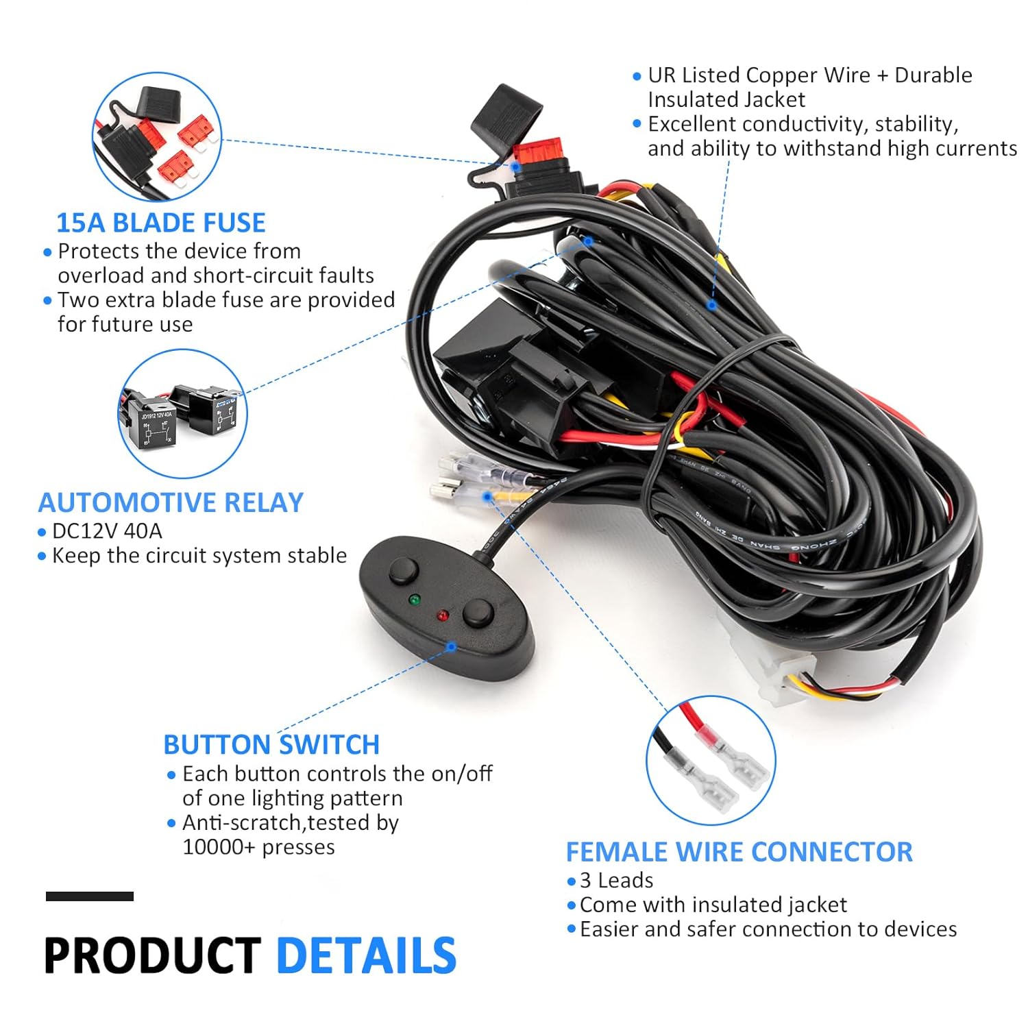 Wsays Dual Color Amber White Light Bar Wiring Harness Kit 2 Leads with Relay Push Button Switch Compatible with 12V Vehicles Truck, ATV, UTV,
Wsays Dual Color Amber White Light Bar Wiring Harness Kit 2 Leads with Relay Push Button Switch Compatible with 12V Vehicles Truck, ATV, UTV,