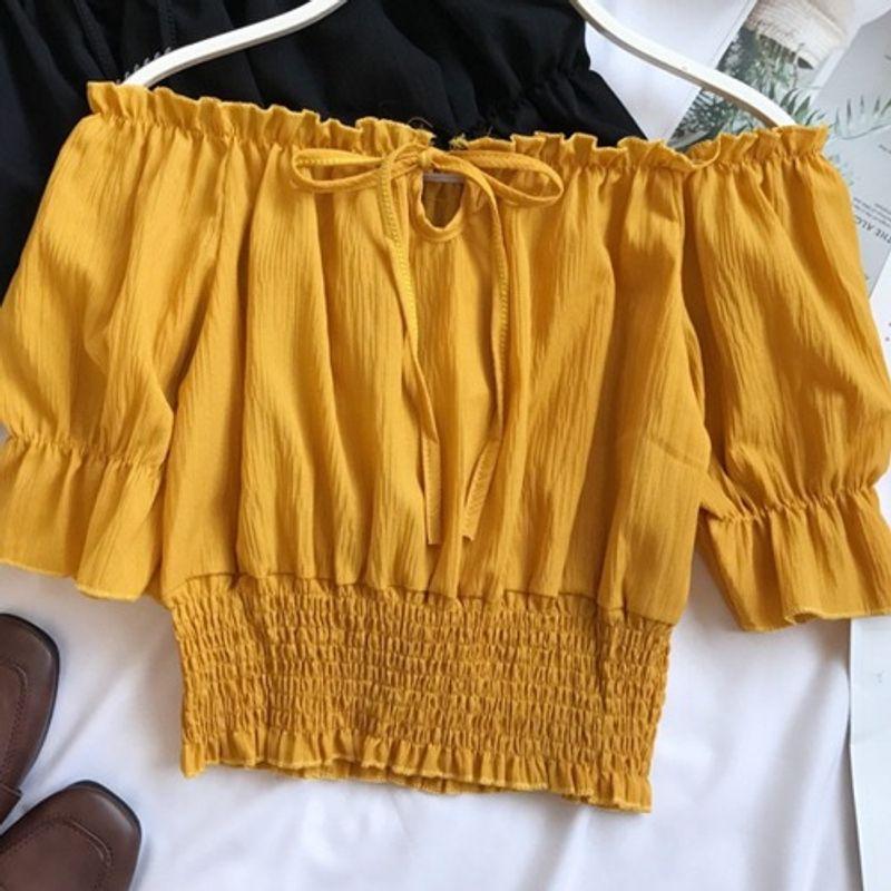 off-Shoulder Boat Neck Lace-up Sexy Solid Color Tunic Short Sleeve Yellow One size
off-Shoulder Boat Neck Lace-up Sexy Solid Color Tunic Short Sleeve Yellow One size
