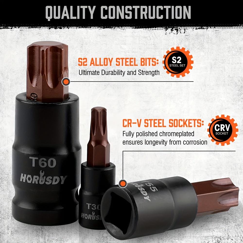 HORUSDY 31-Piece Torx Bit Socket and Female External Socket Set 14 Star Bits (T8- T70) 12 Female E-Torx Sockets (E4-E24) 4 Impact Socket Adapter Set E4-E24 & T8- T70 чёрный
HORUSDY 31-Piece Torx Bit Socket and Female External Socket Set 14 Star Bits (T8- T70) 12 Female E-Torx Sockets (E4-E24) 4 Impact Socket Adapter Set E4-E24 & T8- T70 чёрный