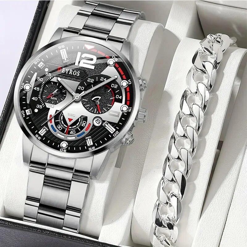 2pcs Luxury Mens Silver Quartz Watch With Stainless Steel Bracelet Men Fashion Business Casual Watch Luminous Clock
2pcs Luxury Mens Silver Quartz Watch With Stainless Steel Bracelet Men Fashion Business Casual Watch Luminous Clock