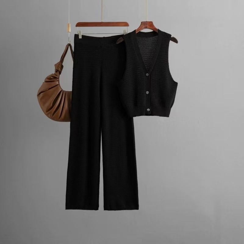 Fashion Wind New Arrival Fashionable Knitted Vest Straight-Leg Pants Two-Piece Suit Knitted Vest and Pants Set Black All yards
Fashion Wind New Arrival Fashionable Knitted Vest Straight-Leg Pants Two-Piece Suit Knitted Vest and Pants Set Black All yards
