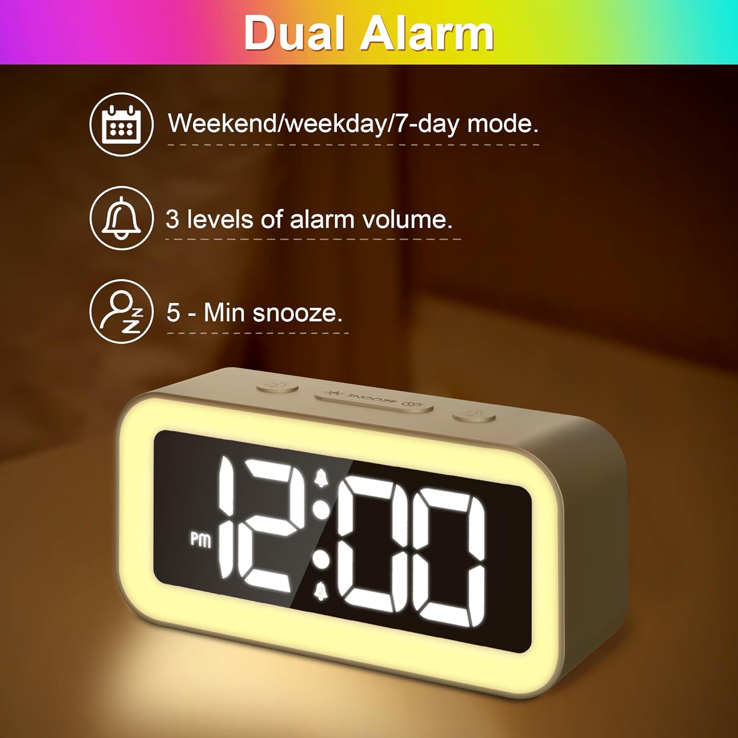 Color night light LED digital alarm clock, with super loud dual alarm clock, working day mode, snooze function, dimming, USB cha белый
Color night light LED digital alarm clock, with super loud dual alarm clock, working day mode, snooze function, dimming, USB cha белый