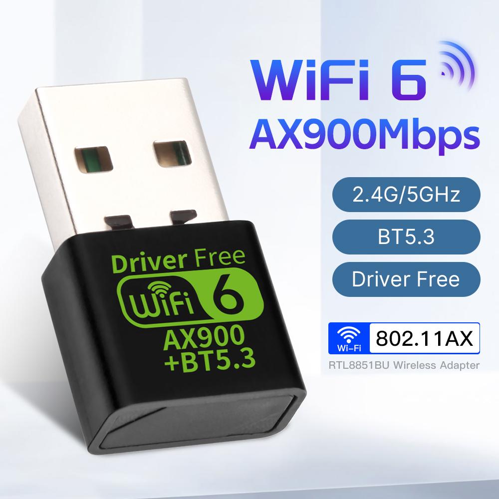 Бездротовий USB-адаптер WiFi 6 AX900 USB 2.0 з дводіапазонним Bluetooth 5.3 та USB-адаптером, чіпсет RTL8851BU, без драйверів
Бездротовий USB-адаптер WiFi 6 AX900 USB 2.0 з дводіапазонним Bluetooth 5.3 та USB-адаптером, чіпсет RTL8851BU, без драйверів