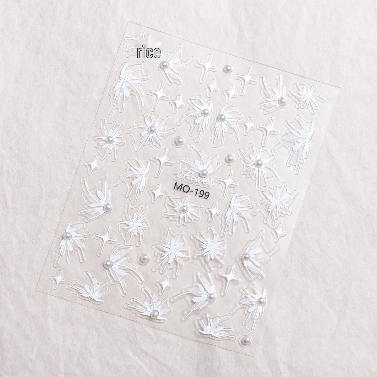 Elegant White Pearl Flower Nail Stickers with Crystal Diamond Embossing and Adhesive Backing
Elegant White Pearl Flower Nail Stickers with Crystal Diamond Embossing and Adhesive Backing