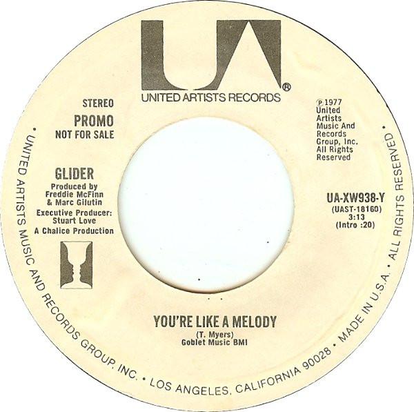 7inch Record GLIDER - You re Like A Melody UAXW938Y United Artists 1977 US Rock Used
7inch Record GLIDER - You re Like A Melody UAXW938Y United Artists 1977 US Rock Used