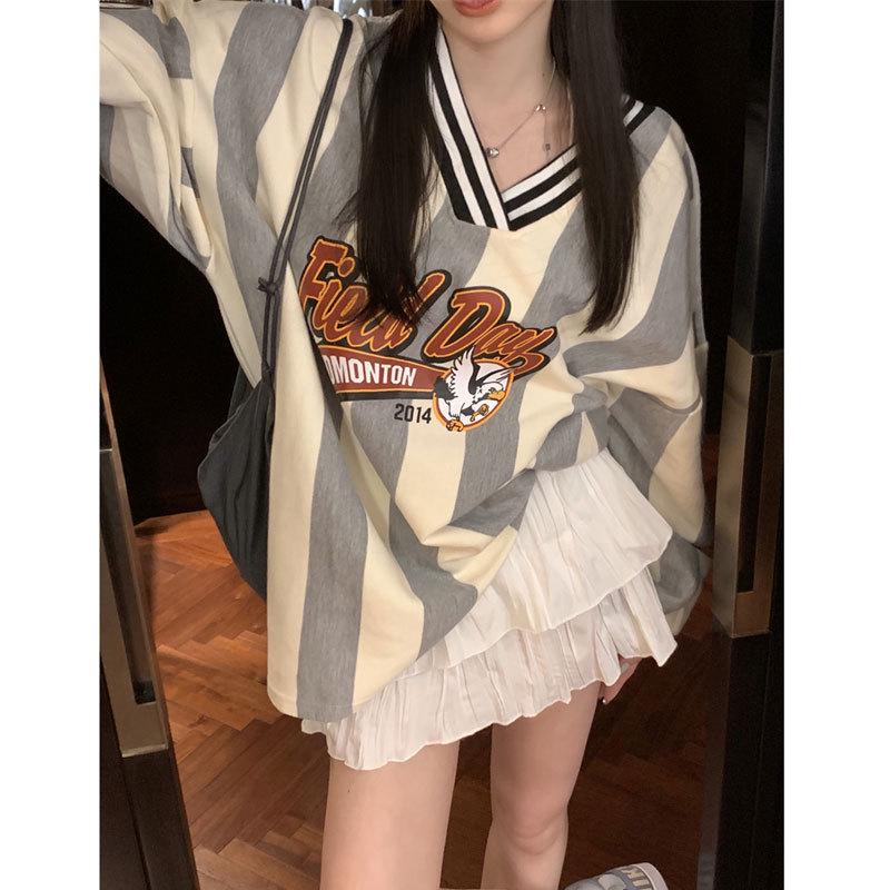 Women s Spring 2025 V-neck Striped Colorblock Long-Sleeved Loose Sweatshirt - Sporty Casual Mid-Length Top XL (suggested 135-160 jin) чёрный
Women s Spring 2025 V-neck Striped Colorblock Long-Sleeved Loose Sweatshirt - Sporty Casual Mid-Length Top XL (suggested 135-160 jin) чёрный