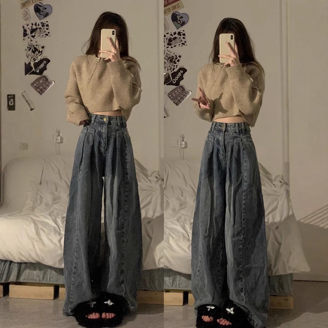 Retro Pleated High-Waisted Wide-Leg Jeans for Women - Summer Slimming and Trendy Drape Long Pants Small
Retro Pleated High-Waisted Wide-Leg Jeans for Women - Summer Slimming and Trendy Drape Long Pants Small