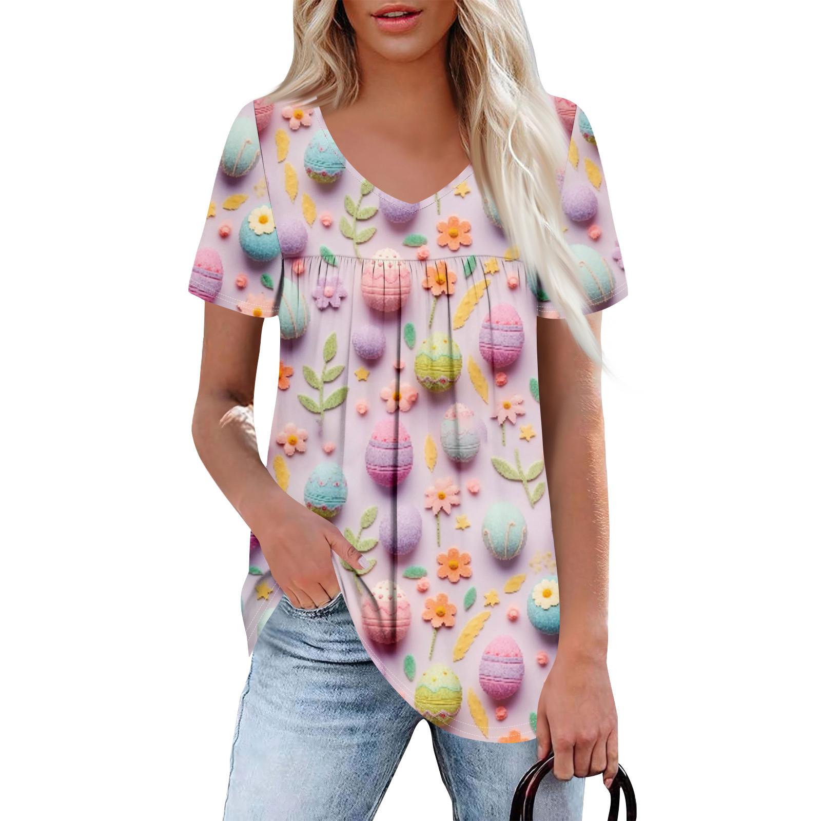 Женская повседневная рубашка с V-образным вырезом и короткими рукавами, с плиссированным пасхальным принтом на груди XL розовый
Женская повседневная рубашка с V-образным вырезом и короткими рукавами, с плиссированным пасхальным принтом на груди XL розовый