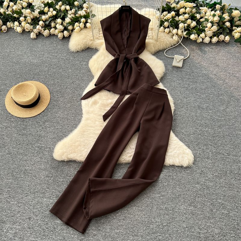 Summer Clothing Commuter Business Suit Women High-Grade Lace-up Waist Hugging Sleeveless Suit Top + High Waist Wide Leg Straight Pants Coffee All yards
Summer Clothing Commuter Business Suit Women High-Grade Lace-up Waist Hugging Sleeveless Suit Top + High Waist Wide Leg Straight Pants Coffee All yards