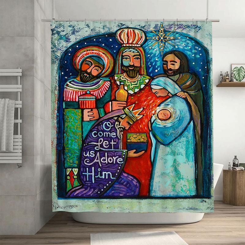 Vibrant Nativity Shower Curtain For Christmas Decorations Handmade Artistic Religious Home Decoration. W60H190(CM)-1 Pcs
Vibrant Nativity Shower Curtain For Christmas Decorations Handmade Artistic Religious Home Decoration. W60H190(CM)-1 Pcs