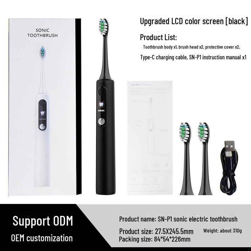 SN-P1 Звуковая электрическая зубная щетка: Мягкая щетина, водонепроницаемость IPX7, интеллектуальный дисплей, визуализация своими руками.
SN-P1 Звуковая электрическая зубная щетка: Мягкая щетина, водонепроницаемость IPX7, интеллектуальный дисплей, визуализация своими руками.