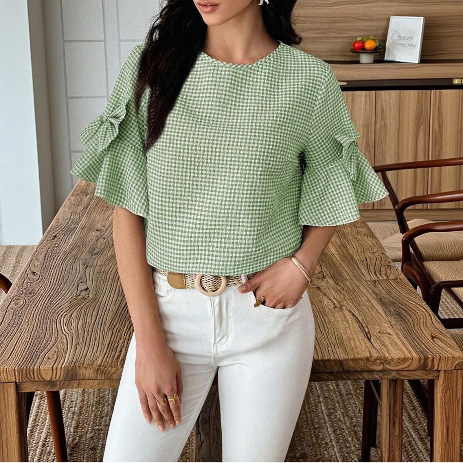 Women Casual Bowknot Decoration Plaid Round Neck Five-Sleeve Top Lightweight Loose Fit Shirt for Daily Wear XXL
Women Casual Bowknot Decoration Plaid Round Neck Five-Sleeve Top Lightweight Loose Fit Shirt for Daily Wear XXL