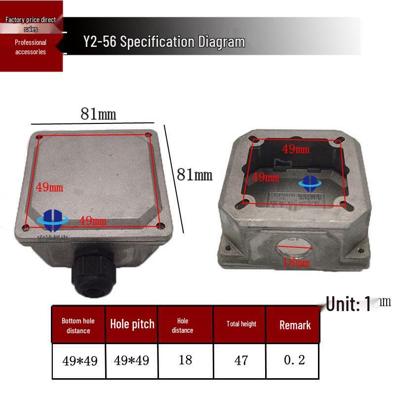 Y2 Motor Aluminum Junction Box for YE2-56-160 Three-Phase Motors, 0.18-22KW Accessories & Repair Tools
Y2 Motor Aluminum Junction Box for YE2-56-160 Three-Phase Motors, 0.18-22KW Accessories & Repair Tools
