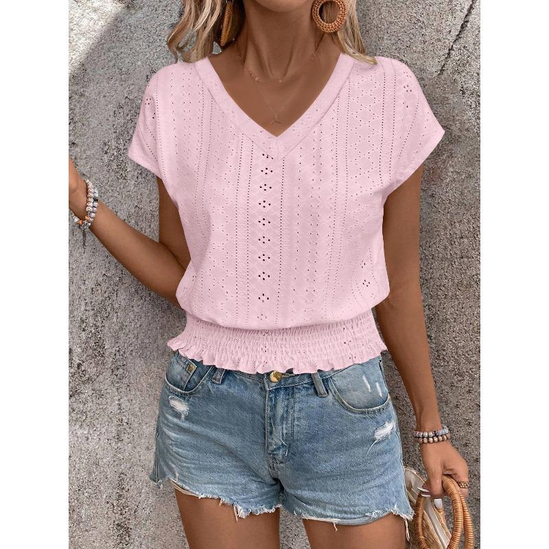 women s Eyelet Embroidery Smocked Hem V Neck Short Sleeve Casual Blouse T Shirt Top 2XL рожевий
women s Eyelet Embroidery Smocked Hem V Neck Short Sleeve Casual Blouse T Shirt Top 2XL рожевий