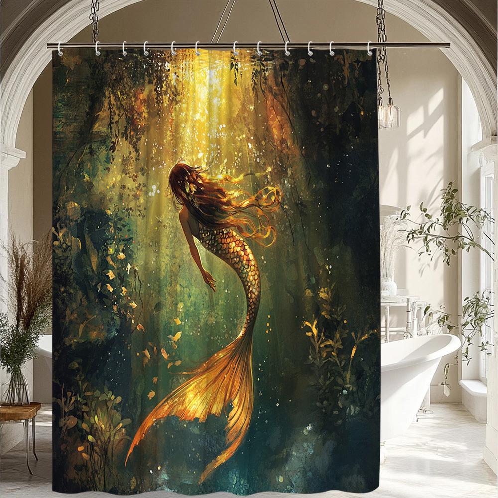 Mermaid Underwater Scene Shower Curtain Polyester Machine Washable With 12 Hooks For Bathroom Decor W60H190(CM)-1 Pcs
Mermaid Underwater Scene Shower Curtain Polyester Machine Washable With 12 Hooks For Bathroom Decor W60H190(CM)-1 Pcs