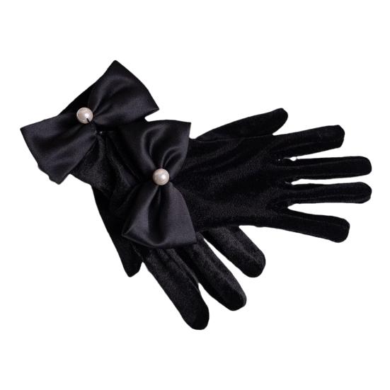 1 пара женских перчаток осень-зима, бархатные перчатки на пять пальцев, однотонные перчатки с бантом, толстые, нескользящие, теплые, ветрозащитные, для выпускного, ювелирного магазина, распродажа перчаток чёрный