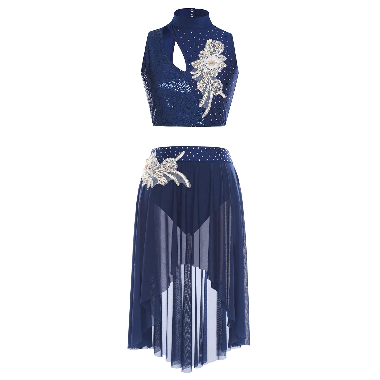 Womens Lyrical Dance Outfits Sleeveless Hollow Out Crop Top Irregular Mesh Hem Briefs Skirt Applique Dancewear Set S
Womens Lyrical Dance Outfits Sleeveless Hollow Out Crop Top Irregular Mesh Hem Briefs Skirt Applique Dancewear Set S