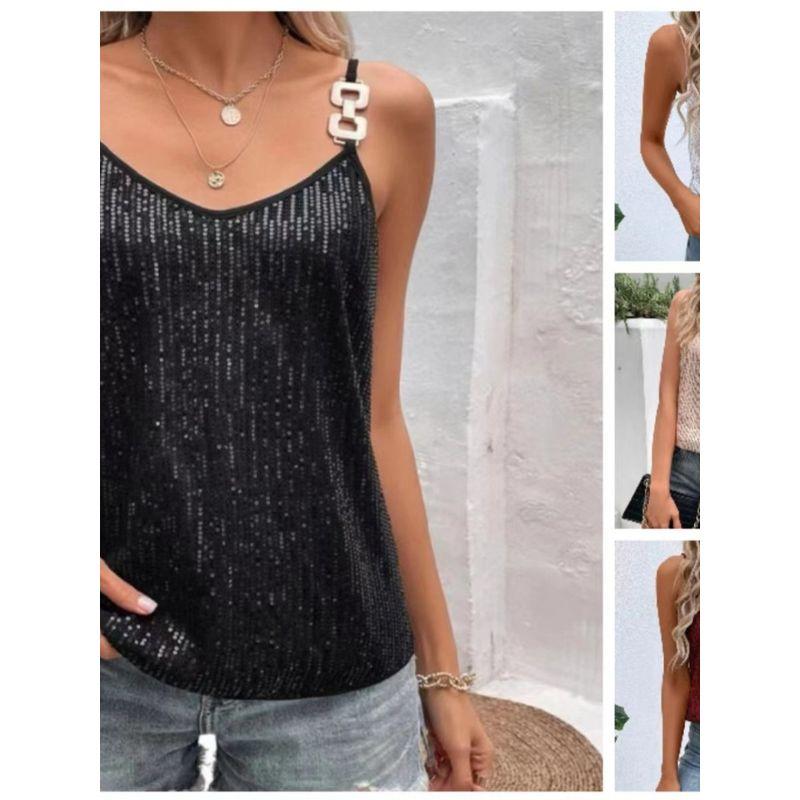 Solid Color V-neck Glitter Loose T-shirt Solid Color and V-neck Sequins Loose-Fitting T-shirt Women Black M
Solid Color V-neck Glitter Loose T-shirt Solid Color and V-neck Sequins Loose-Fitting T-shirt Women Black M