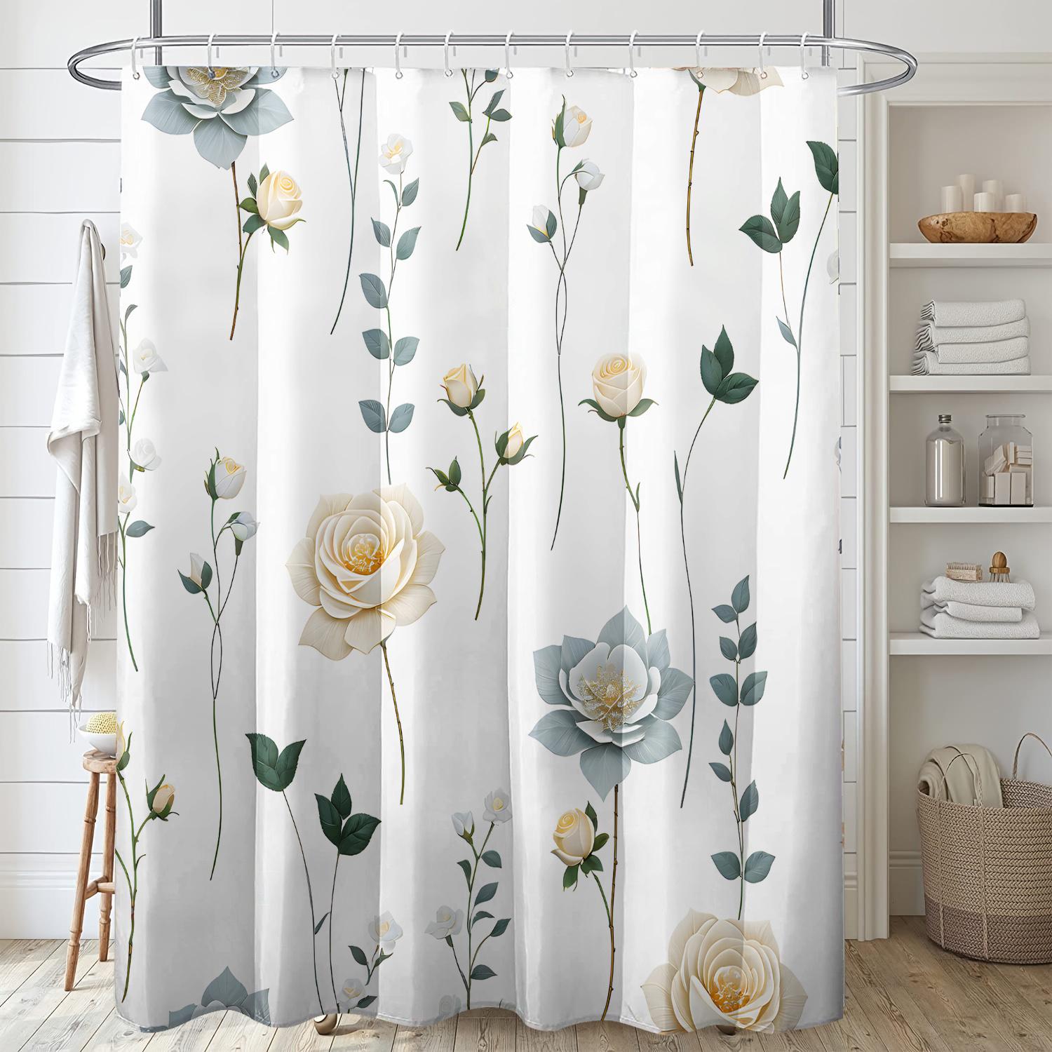 1 Polyester Shower Curtain - Elegant floral and leafy pattern on white background, machine washable in the bathroom 90X180cm
1 Polyester Shower Curtain - Elegant floral and leafy pattern on white background, machine washable in the bathroom 90X180cm
