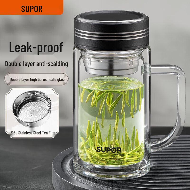SUPOR Double-Layer Borosilicate Glass Tea Mug with Handle
SUPOR Double-Layer Borosilicate Glass Tea Mug with Handle