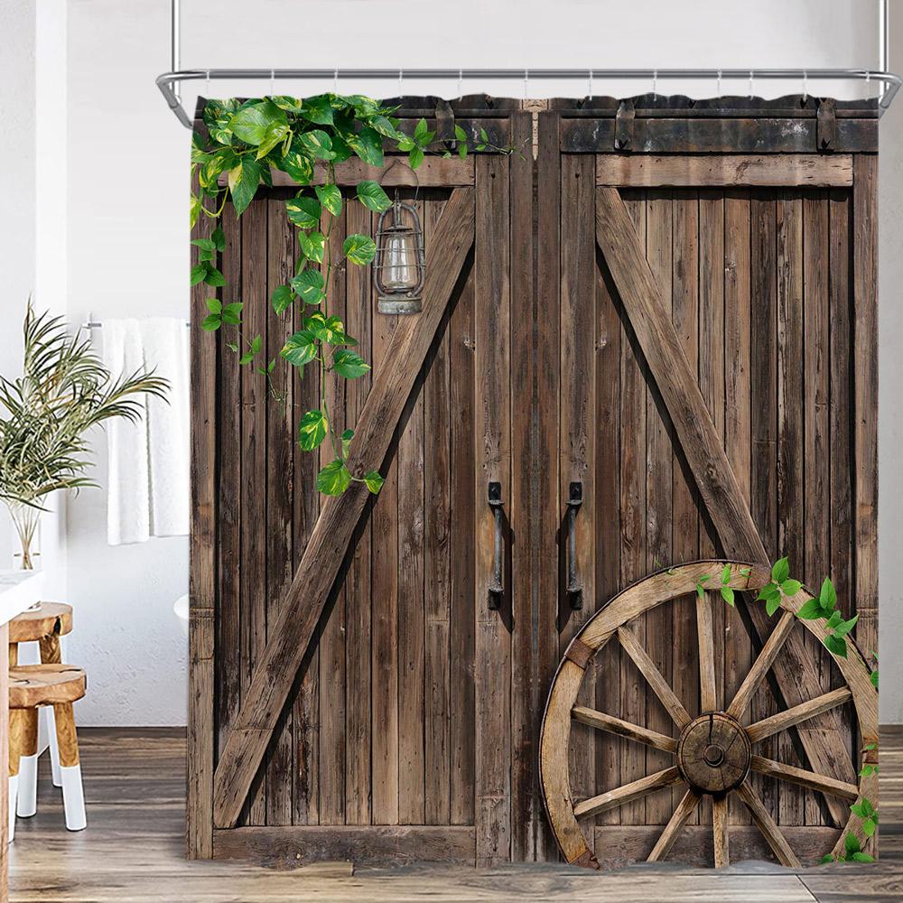 Rustic Barn Door Shower Curtains Rural Life Green Vines Wheel Wooden Plank Door Bath Decor Vintage Western Cowboy Bath Curtain W60H190(CM)-1 Pcs
Rustic Barn Door Shower Curtains Rural Life Green Vines Wheel Wooden Plank Door Bath Decor Vintage Western Cowboy Bath Curtain W60H190(CM)-1 Pcs
