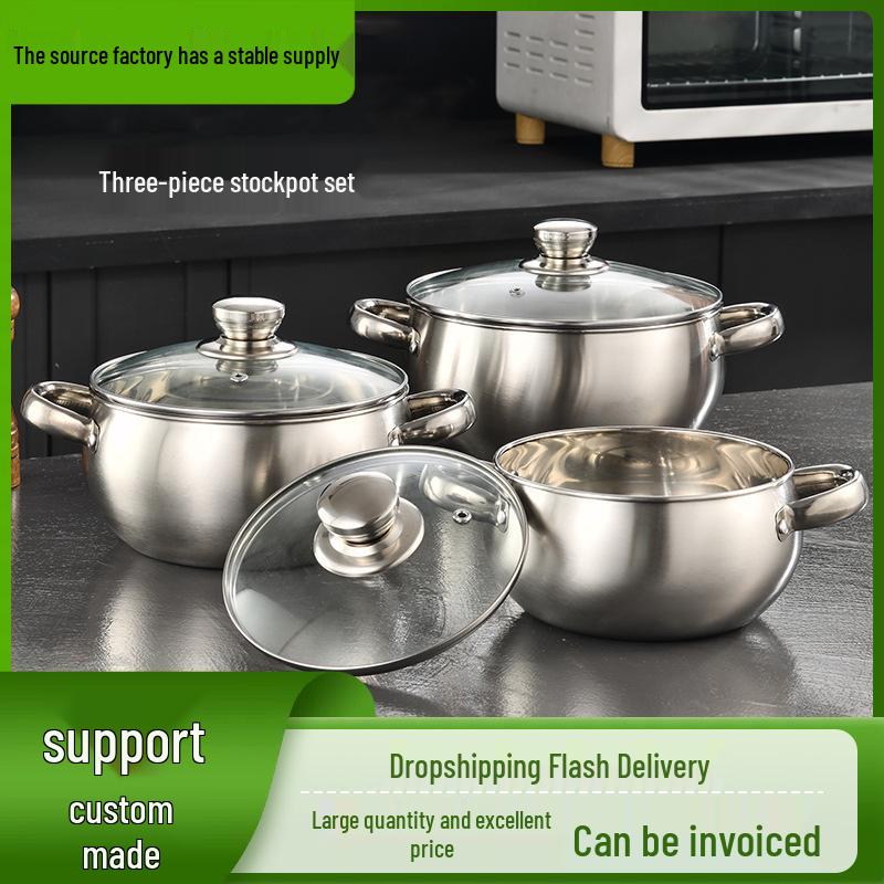 Stainless Steel Double-Ear Stockpot Set: Thickened Arc Design for Soup, Noodles, and More - 3-Piece Household Cookware Set. 16cm, 18cm, 20cm
Stainless Steel Double-Ear Stockpot Set: Thickened Arc Design for Soup, Noodles, and More - 3-Piece Household Cookware Set. 16cm, 18cm, 20cm