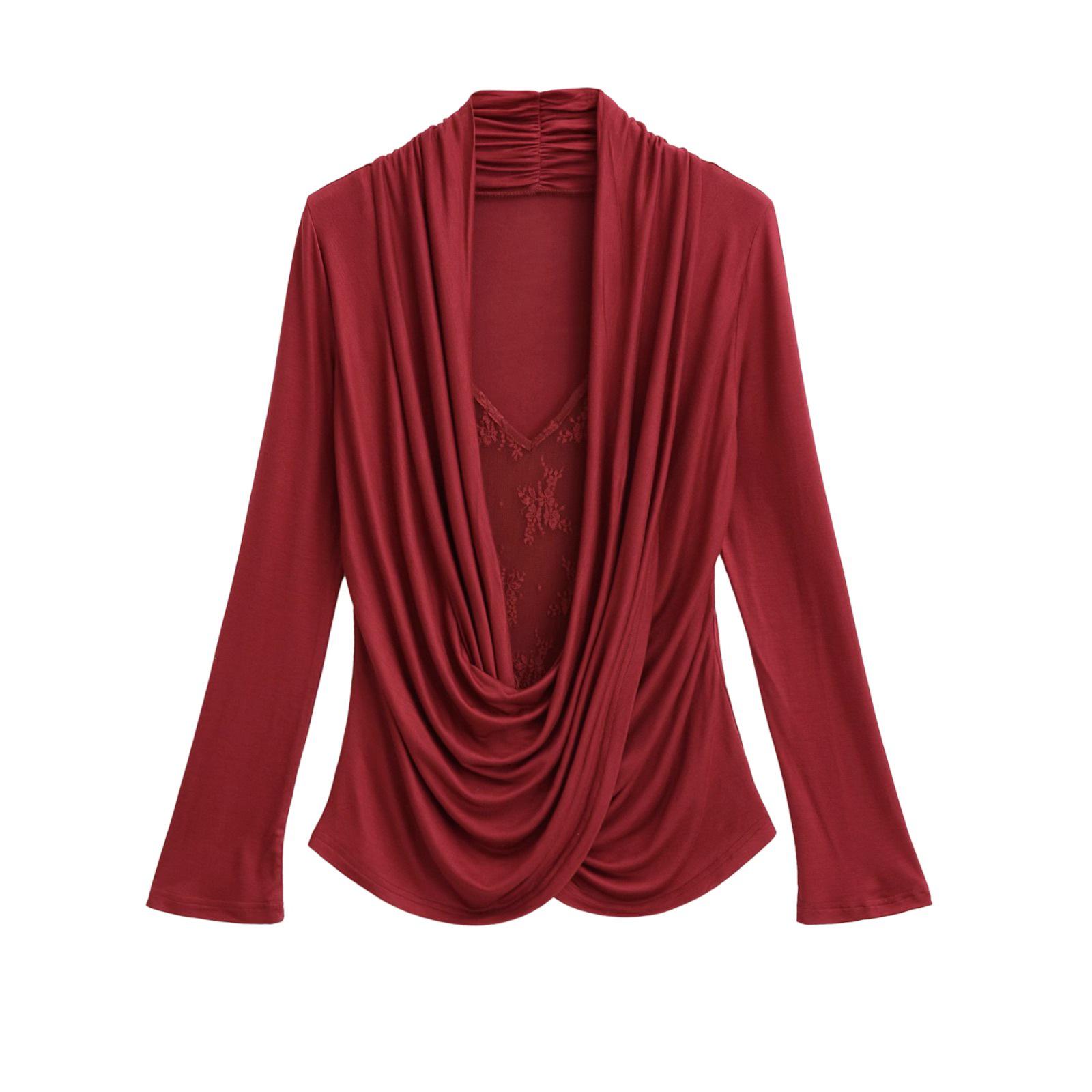 Женская белая футболка из двух частей с кружевной вставкой и вырезом-хомут - Длинный рукав, приталенный крой для весны/лета Medium
Женская белая футболка из двух частей с кружевной вставкой и вырезом-хомут - Длинный рукав, приталенный крой для весны/лета Medium