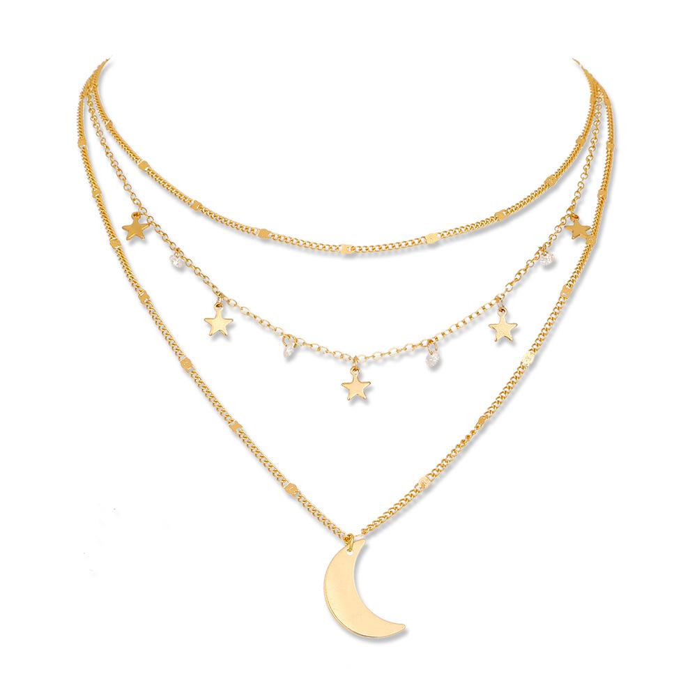 European-American Pentagram Pendant Necklace Set with Sparkling Zircon and Simple Star and Moon Design
European-American Pentagram Pendant Necklace Set with Sparkling Zircon and Simple Star and Moon Design