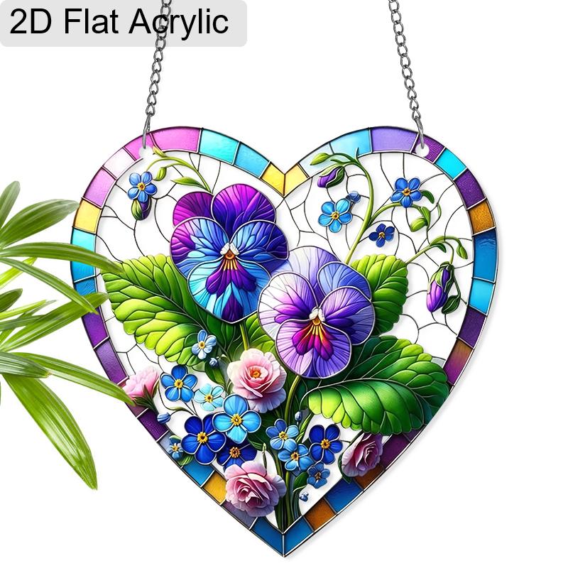 Acrylic Heart-Shaped Pansy and Wildflowers Suncatcher, Stained Glass Style Window Hanging Ornament for Garden and Flower Lovers 20cm/7.87Inch
Acrylic Heart-Shaped Pansy and Wildflowers Suncatcher, Stained Glass Style Window Hanging Ornament for Garden and Flower Lovers 20cm/7.87Inch