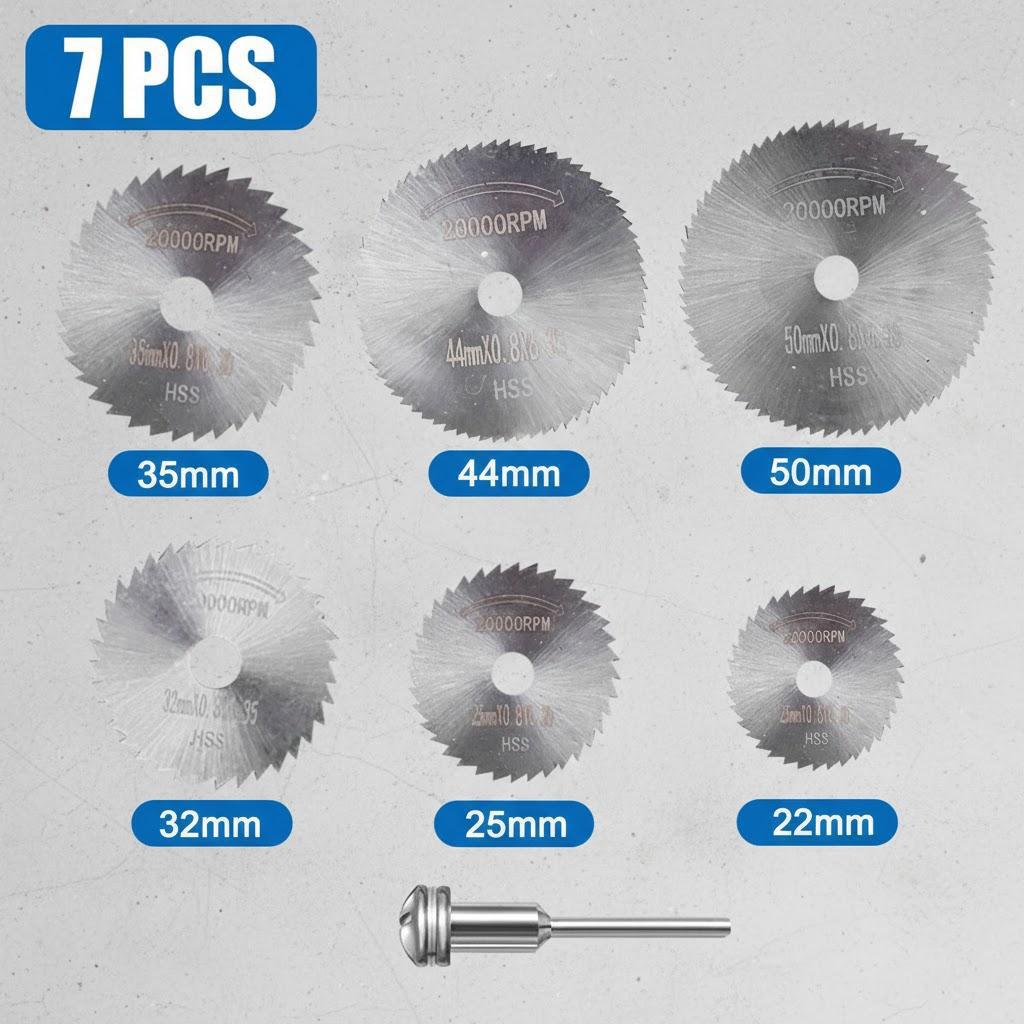 7PCS HSS Rotary Tool Circular Saw Blades Set 3.2mm 6.0mm Shank Cutting Discs with Mandrel Mini Saw Blade for Wood Metal Cutting
7PCS HSS Rotary Tool Circular Saw Blades Set 3.2mm 6.0mm Shank Cutting Discs with Mandrel Mini Saw Blade for Wood Metal Cutting