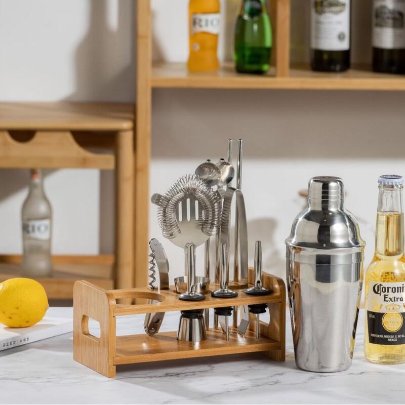 Cocktail Shaker Set with Wooden Stand
Cocktail Shaker Set with Wooden Stand