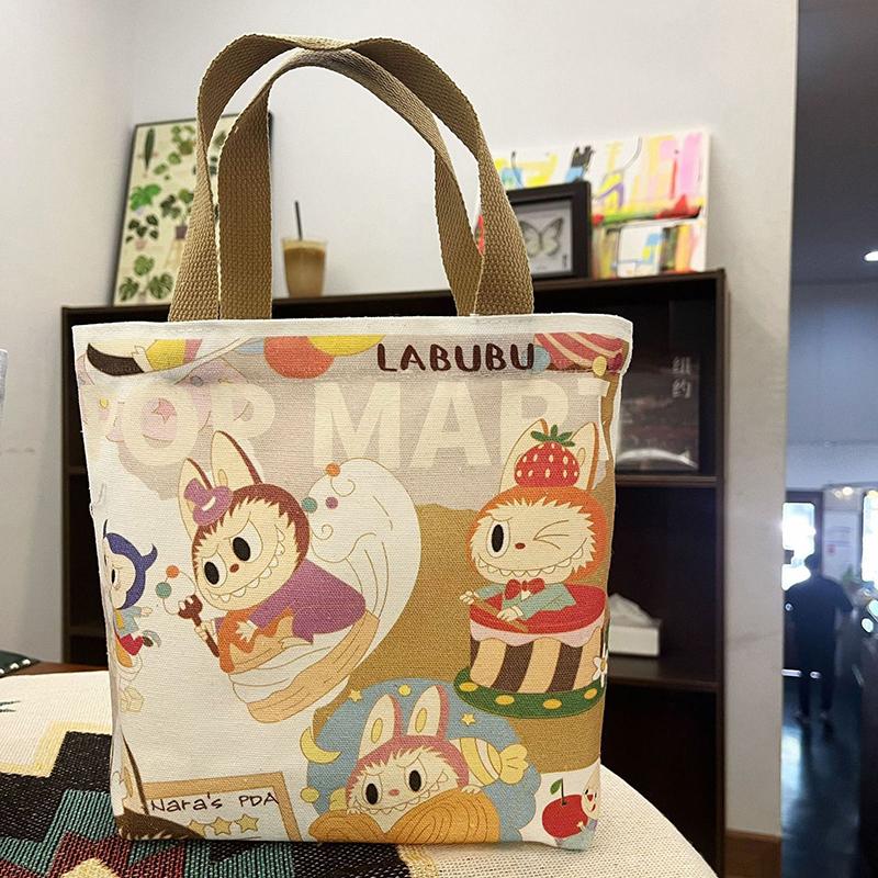 Сумка-тоут Мультяшная Сумка для бенто из парусины Сумка для ланч-бокса Маленькая Удобная Ручная сумка серый