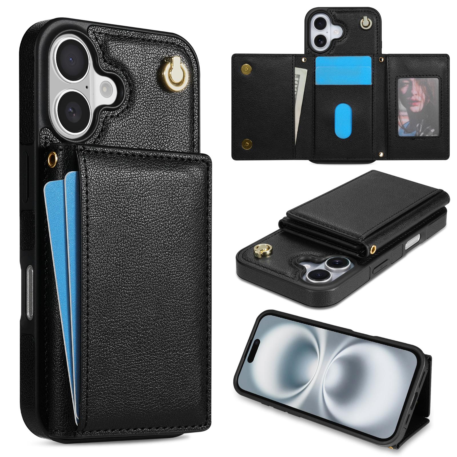 BKS-003 For iPhone 16 Plus Case Tri-Fold Card Holder Kickstand TPU+Leather Back Cover with Shoulder Strap Black
BKS-003 For iPhone 16 Plus Case Tri-Fold Card Holder Kickstand TPU+Leather Back Cover with Shoulder Strap Black