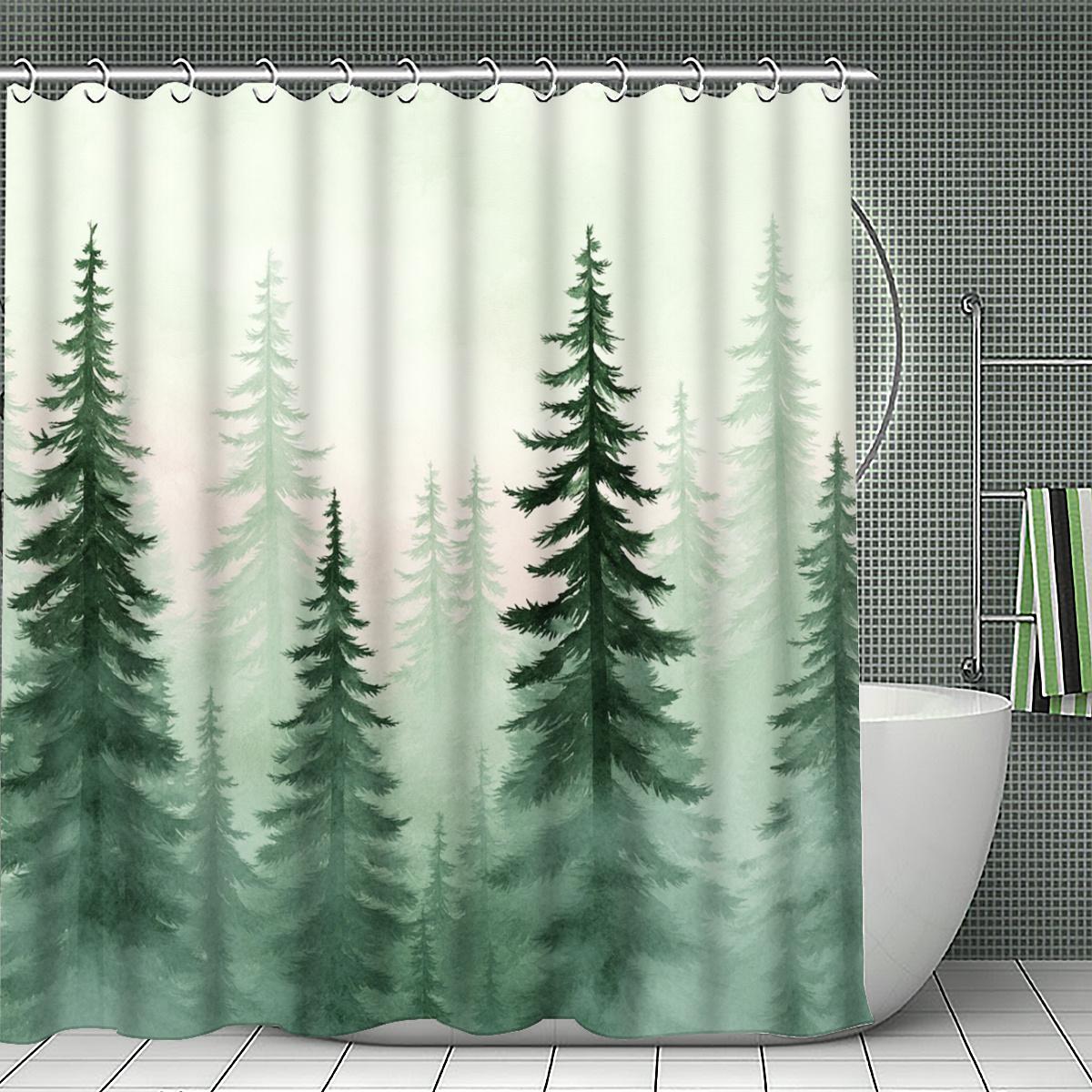 Watercolor Misty Pine Forest Illustration Shower Curtain 1Pc With 12 Hooks For Bathroom Home Decor Polyester 70.8X70.8 Inch W60H190(CM)-1 Pcs
Watercolor Misty Pine Forest Illustration Shower Curtain 1Pc With 12 Hooks For Bathroom Home Decor Polyester 70.8X70.8 Inch W60H190(CM)-1 Pcs