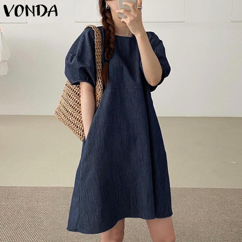VONDA женское летнее свободное джинсовое короткое платье с круглым вырезом и короткими рукавами
VONDA женское летнее свободное джинсовое короткое платье с круглым вырезом и короткими рукавами