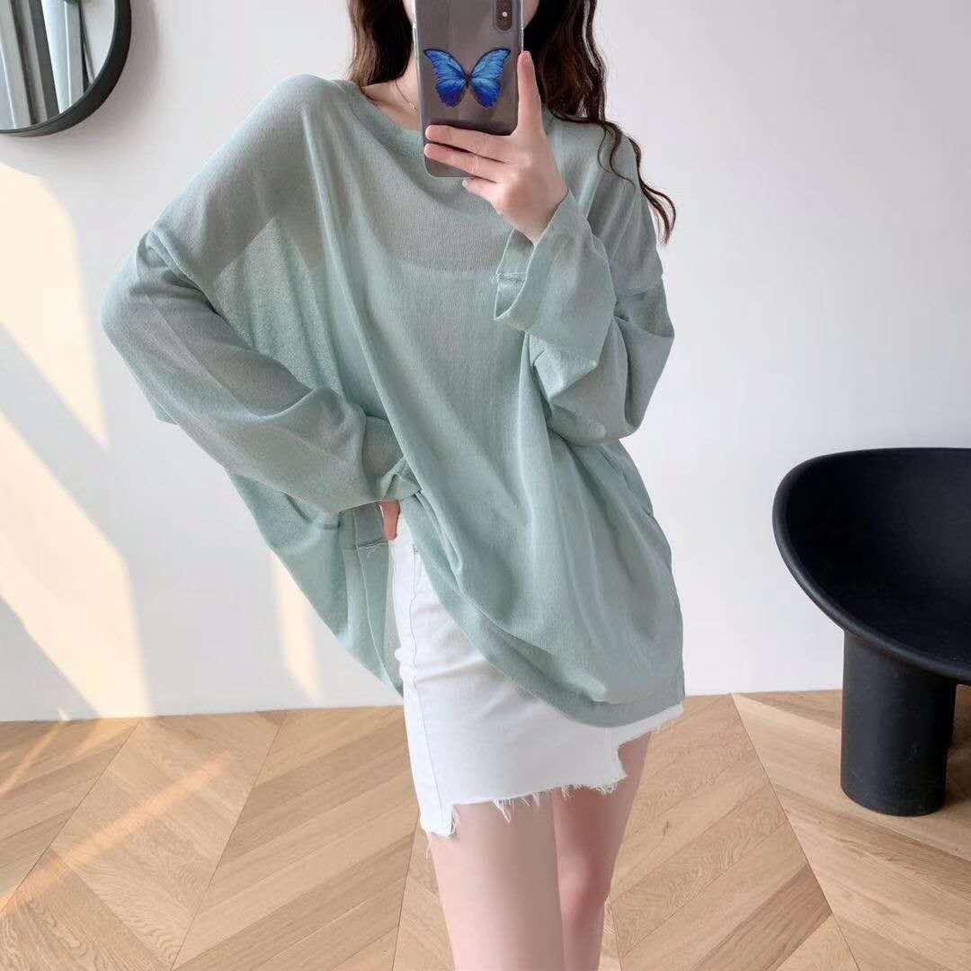 Летний корейский стиль тонкий ледяной шелк однотонный длинный рукав одежда для защиты от солнца свободный базовый слой вязаный топ женская одежда 2XL
Летний корейский стиль тонкий ледяной шелк однотонный длинный рукав одежда для защиты от солнца свободный базовый слой вязаный топ женская одежда 2XL