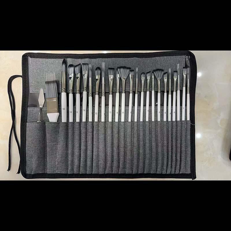 24-Piece Watercolor & Acrylic Nylon Brush Set with Canvas Roll 24-piece Pure White Handle як показано кольору
24-Piece Watercolor & Acrylic Nylon Brush Set with Canvas Roll 24-piece Pure White Handle як показано кольору