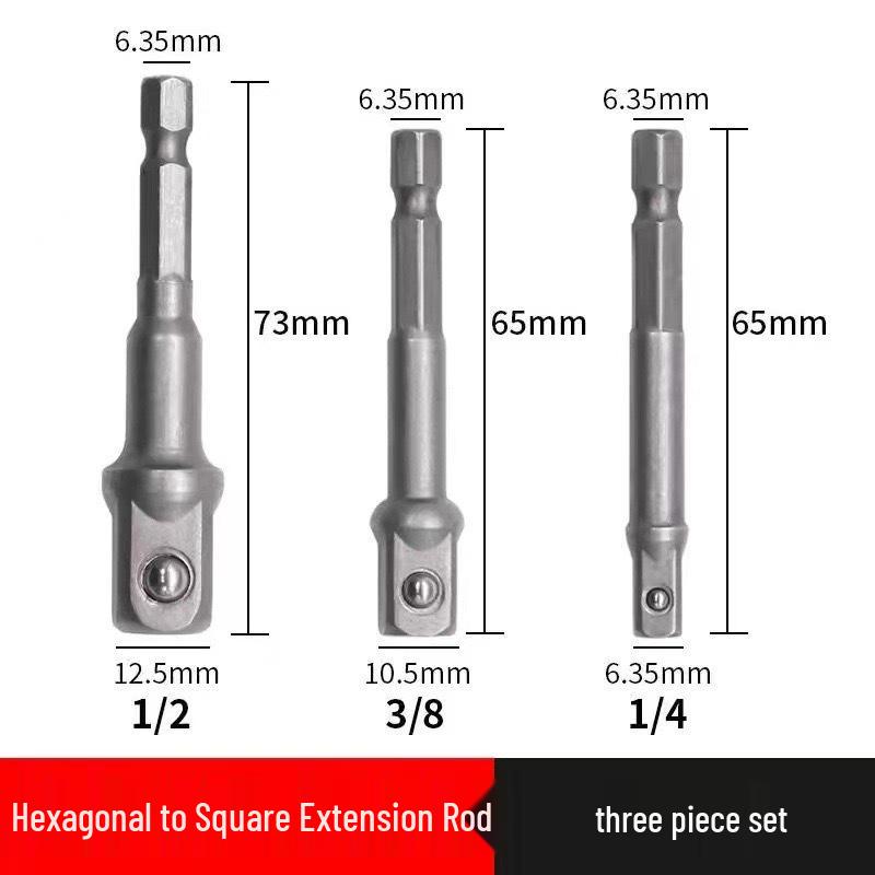 Hex Shank to Square Drive Extension Bar for Hand Drill & Air Impact Wrench Conversion, Sizes 1/4, 3/8, 1/2
Hex Shank to Square Drive Extension Bar for Hand Drill & Air Impact Wrench Conversion, Sizes 1/4, 3/8, 1/2