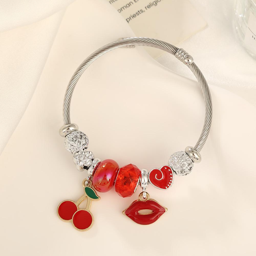 Fashion Cherry Beaded Bracelet Fresh Design Stainless Steel Bangle Women Accessory diameter 5.8cm
Fashion Cherry Beaded Bracelet Fresh Design Stainless Steel Bangle Women Accessory diameter 5.8cm