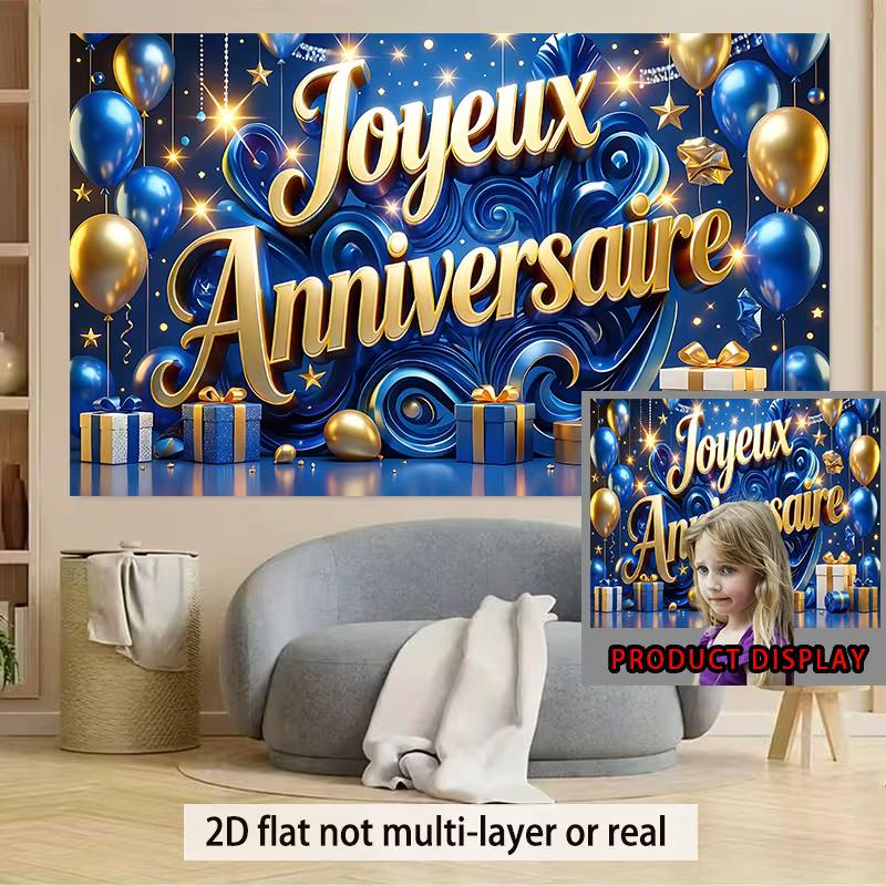 Сине-золотой французский гобелен на день рождения, Joyeux Anniversaire с шарами и звездами для фотозоны 47.2x31.5inch/120*80cm
Сине-золотой французский гобелен на день рождения, Joyeux Anniversaire с шарами и звездами для фотозоны 47.2x31.5inch/120*80cm