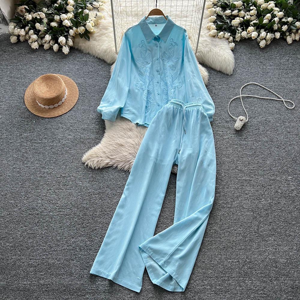 Women s Embroidered Long Sleeve Shirt & High Waist Wide Leg Pants Set One Size
Women s Embroidered Long Sleeve Shirt & High Waist Wide Leg Pants Set One Size