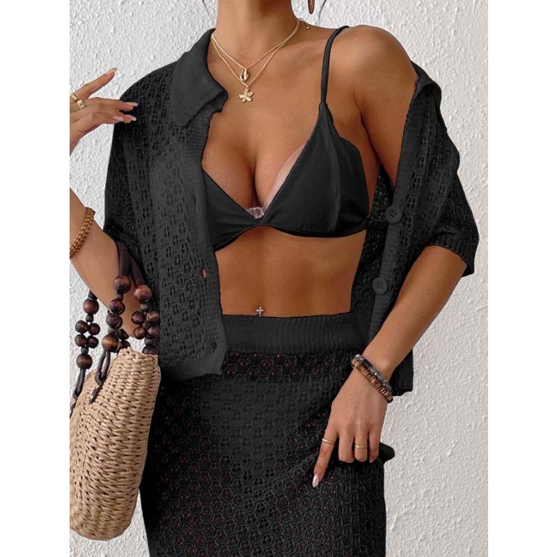 Женский сексуальный тканый кардиган с глубоким V-образным вырезом на трех пуговицах с воротником-поло и короткими рукавами L чёрный
Женский сексуальный тканый кардиган с глубоким V-образным вырезом на трех пуговицах с воротником-поло и короткими рукавами L чёрный