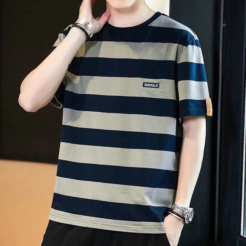 Striped Contrast Color Casual Retro T-shirt Summer Hong Kong Style Large Size Slim Trendy Brand Versatile Half-sleeved Top M синій
Striped Contrast Color Casual Retro T-shirt Summer Hong Kong Style Large Size Slim Trendy Brand Versatile Half-sleeved Top M синій