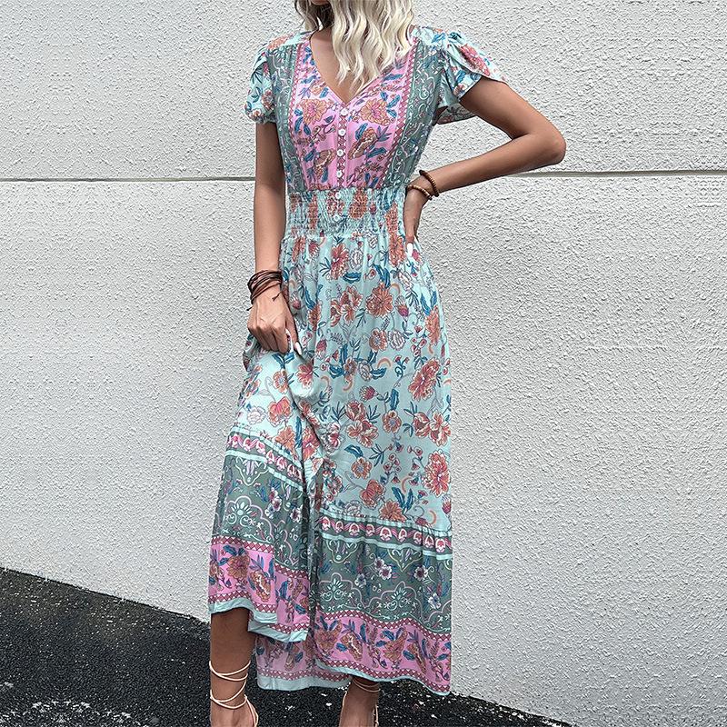 Popular 3 summer new long skirt European and American v-neck ethnic printing split-ended dress S зелёный
Popular 3 summer new long skirt European and American v-neck ethnic printing split-ended dress S зелёный