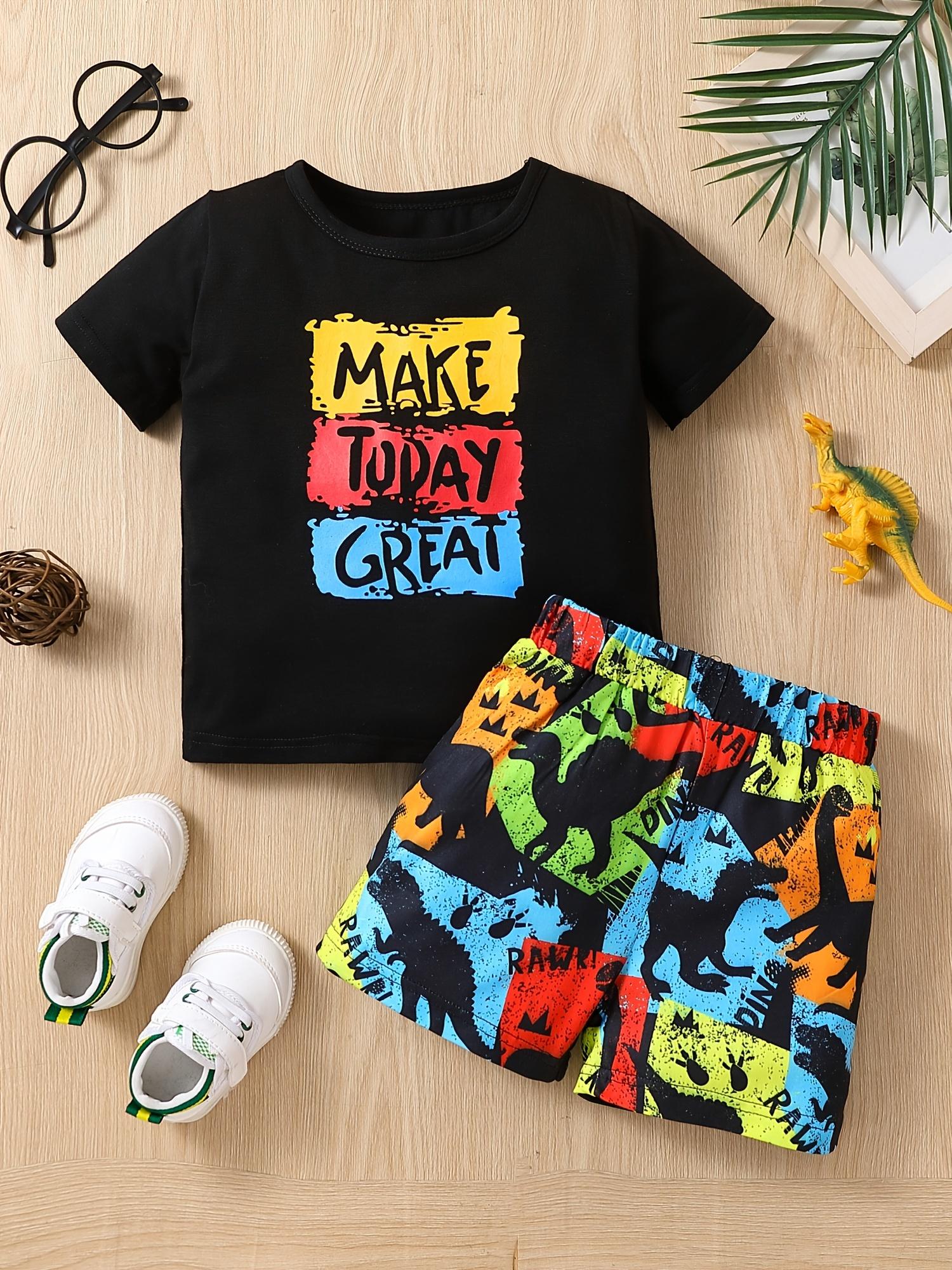 Boys 2 Piece Outfit Letter Print Top MAKE TODAY GREAT Dinosaur Shorts Casual Trendy Set 5-6Y чорний
Boys 2 Piece Outfit Letter Print Top MAKE TODAY GREAT Dinosaur Shorts Casual Trendy Set 5-6Y чорний