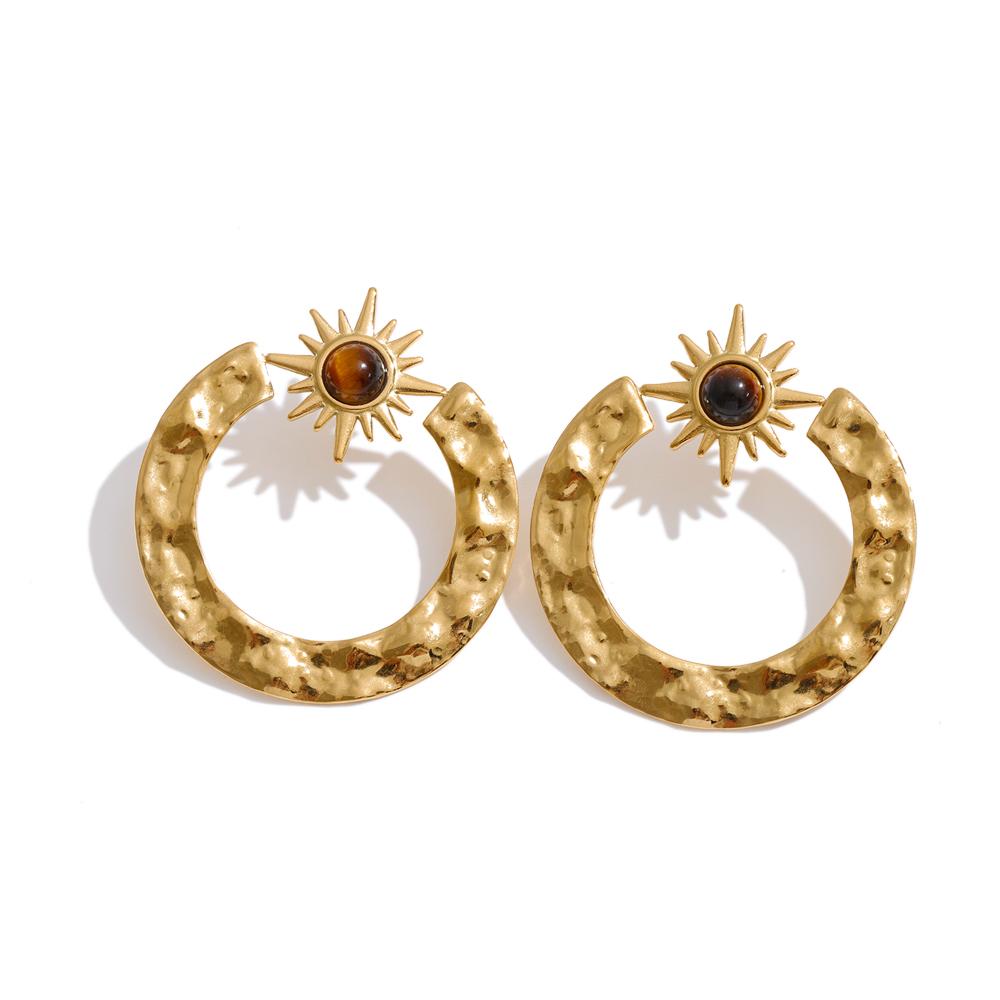 Yhpup Stainless Steel Star Tiger Stone Round Hollow Stud Earrings 18K Gold Color PVD Plated Statement Jewelry Waterproof
Yhpup Stainless Steel Star Tiger Stone Round Hollow Stud Earrings 18K Gold Color PVD Plated Statement Jewelry Waterproof