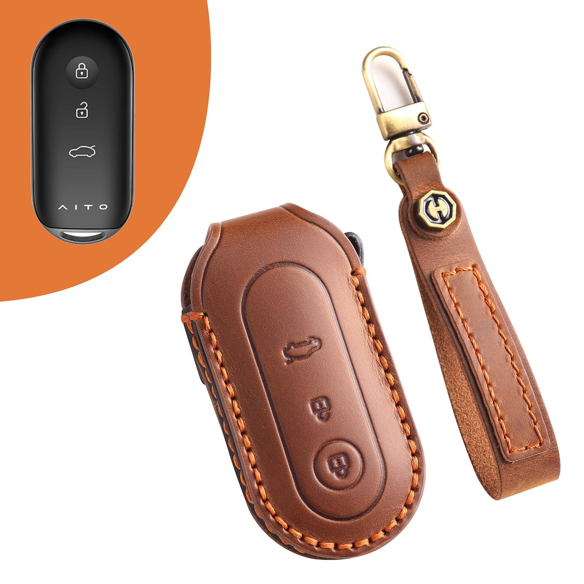 Applicable to the car key cover, the new Huawei AITO Jinkang Sailis M7/M5 high-end handmade leather shell buckle bag. коричневий
Applicable to the car key cover, the new Huawei AITO Jinkang Sailis M7/M5 high-end handmade leather shell buckle bag. коричневий